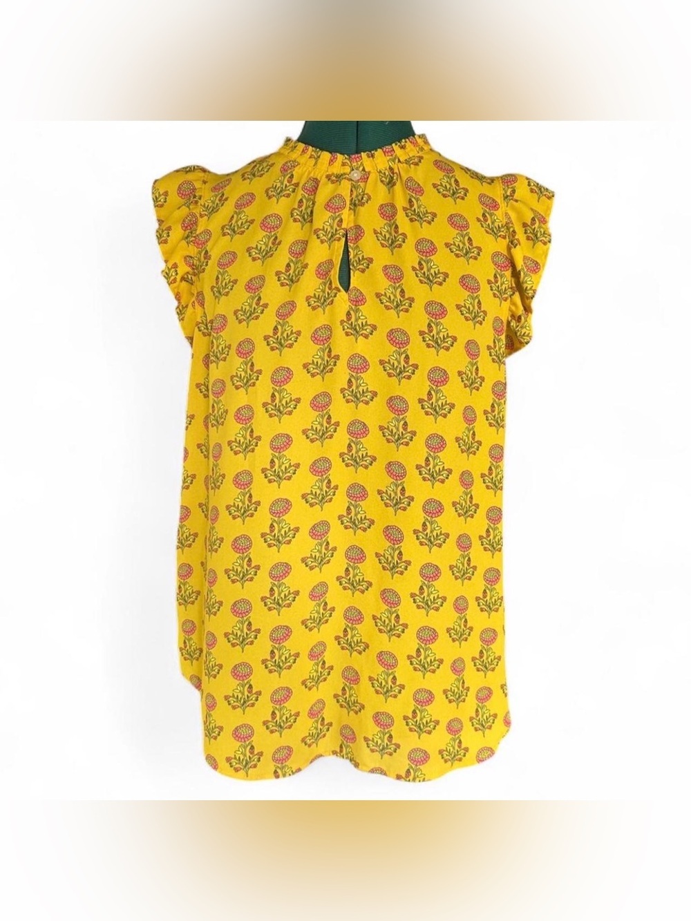 LOFT Yellow Floral Keyhole Cap Sleeve Top